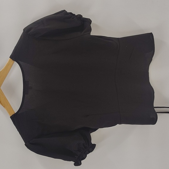 Love J Black Wrap Blouse With Button Detail Size Large Puff Short Sleeve - Picture 7 of 10